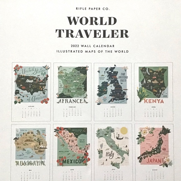 Anthropologie Rifle Paper Co. 12 Art Prints 2022 World Traveler Calendar NEW - Picture 6 of 7